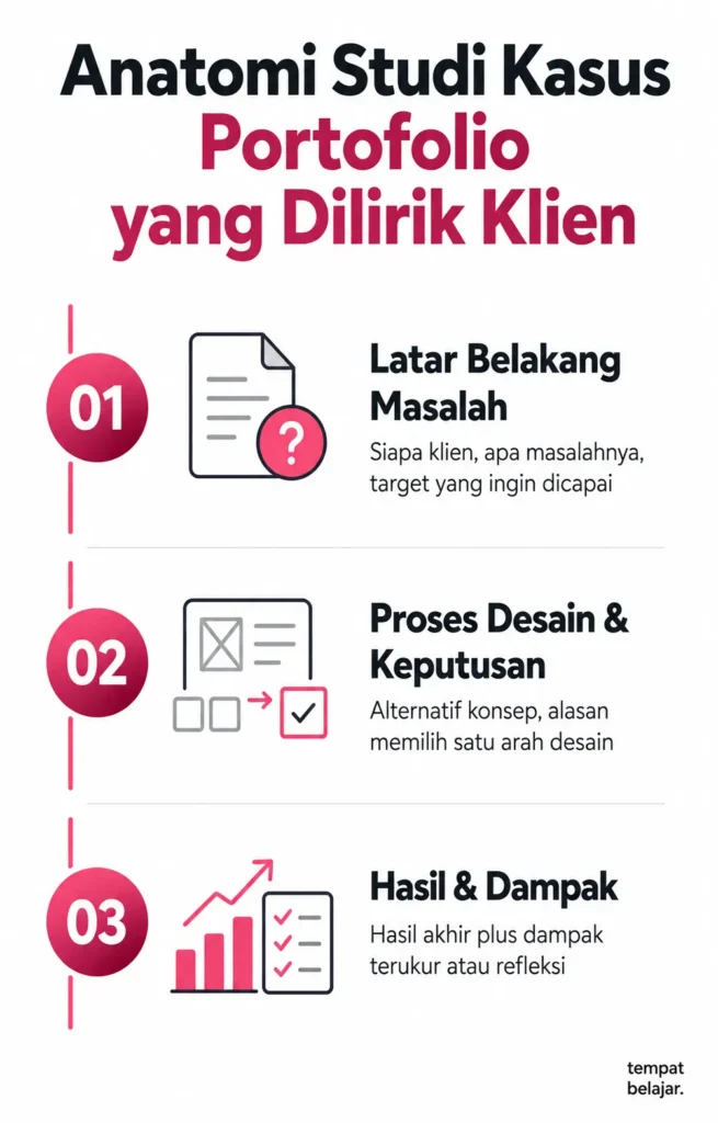 Infografis anatomi studi kasus portofolio graphic design yang efektif menarik klien