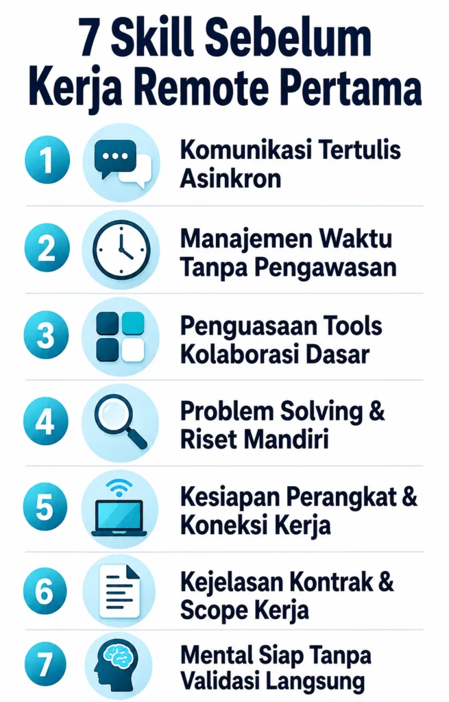Infografis 7 skill wajib sebelum mulai kerja remote pertama kali
