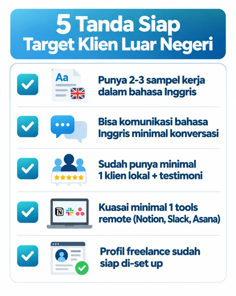 Infografis 5 tanda virtual assistant sudah siap menarget klien luar negeri