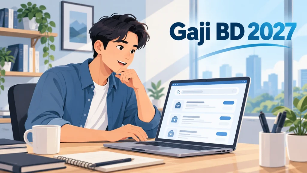 Pencari kerja membandingkan lowongan business development di laptop