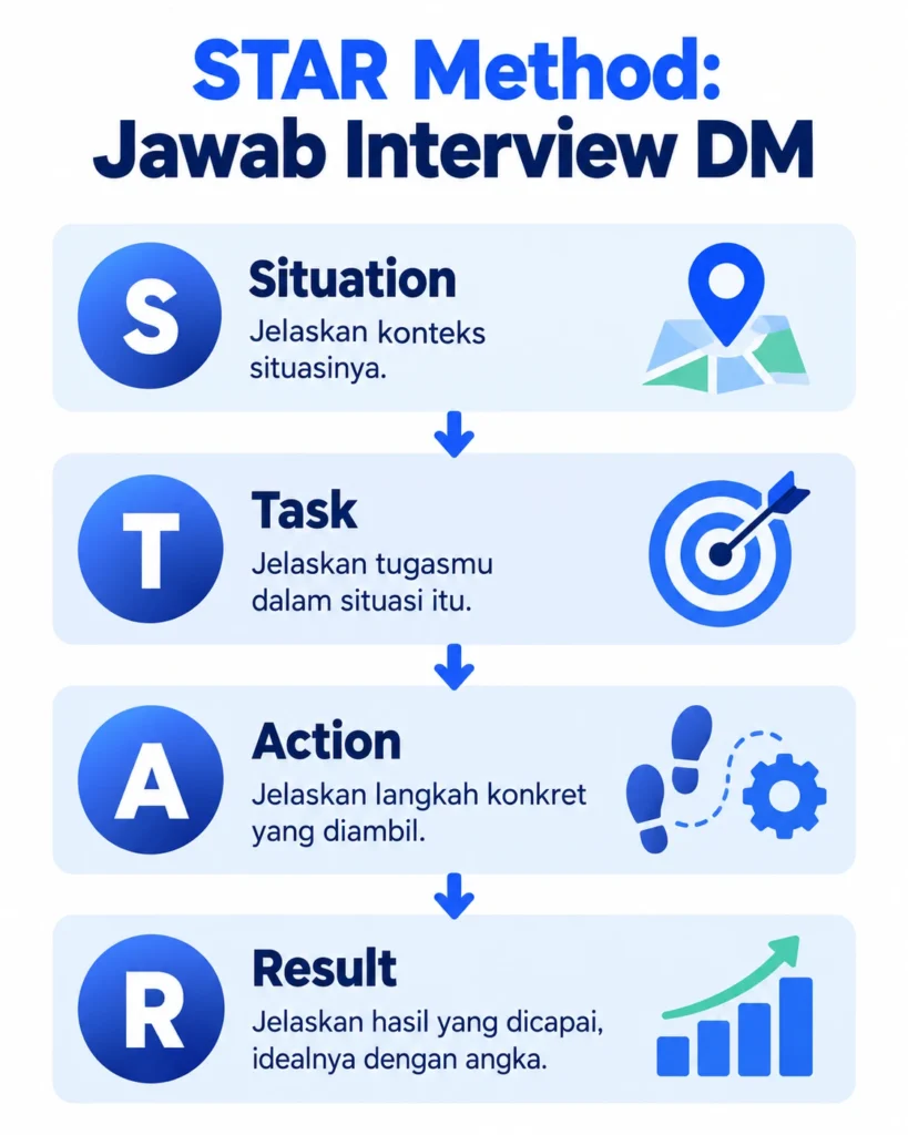 Infografis STAR method untuk menjawab pertanyaan behavioral interview digital marketing
