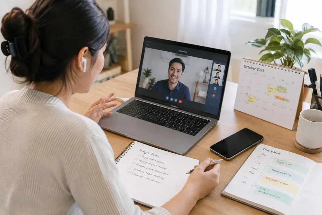 Virtual Assistant berkomunikasi dengan klien secara profesional saat bekerja remote